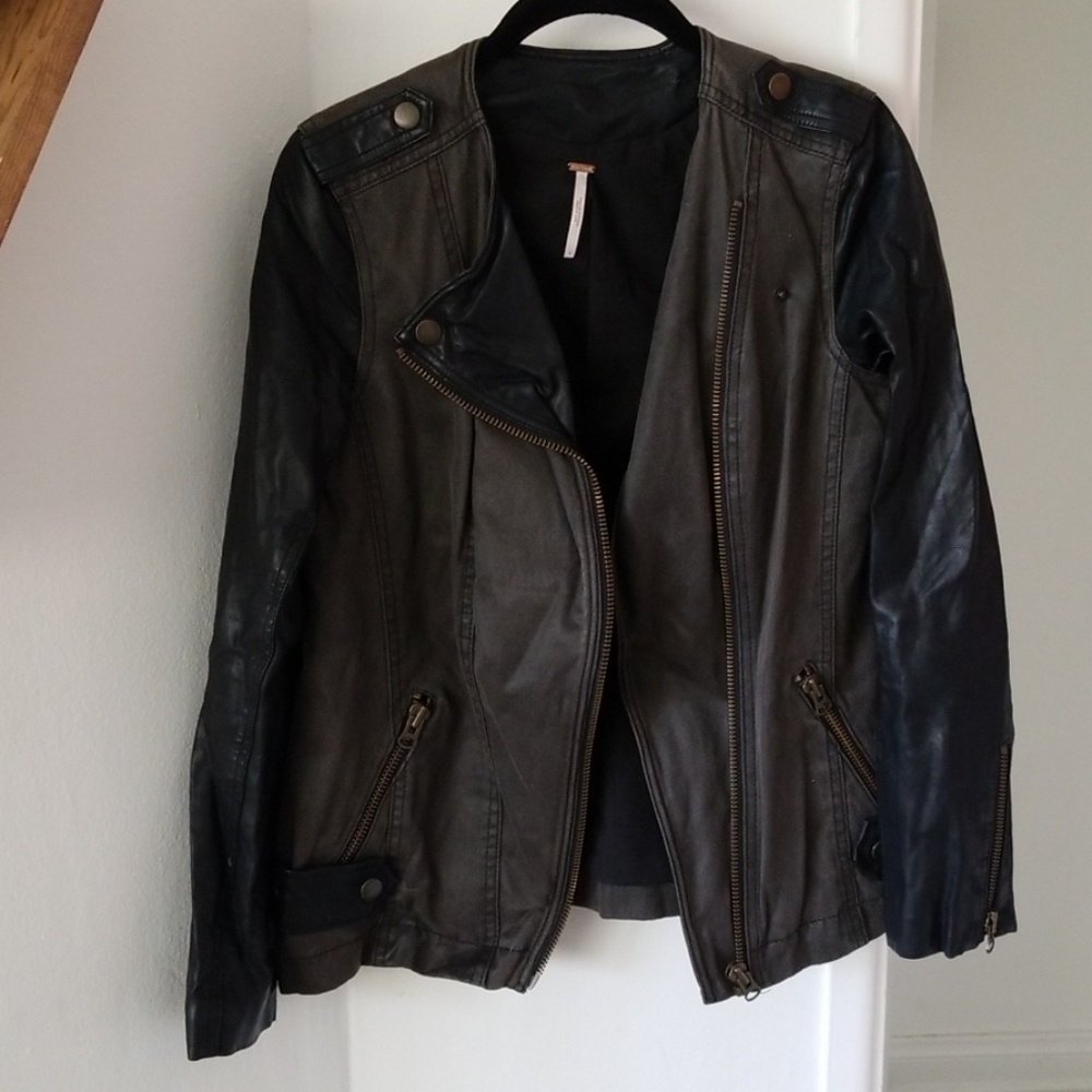 Leather + gray with touch of army/forest green